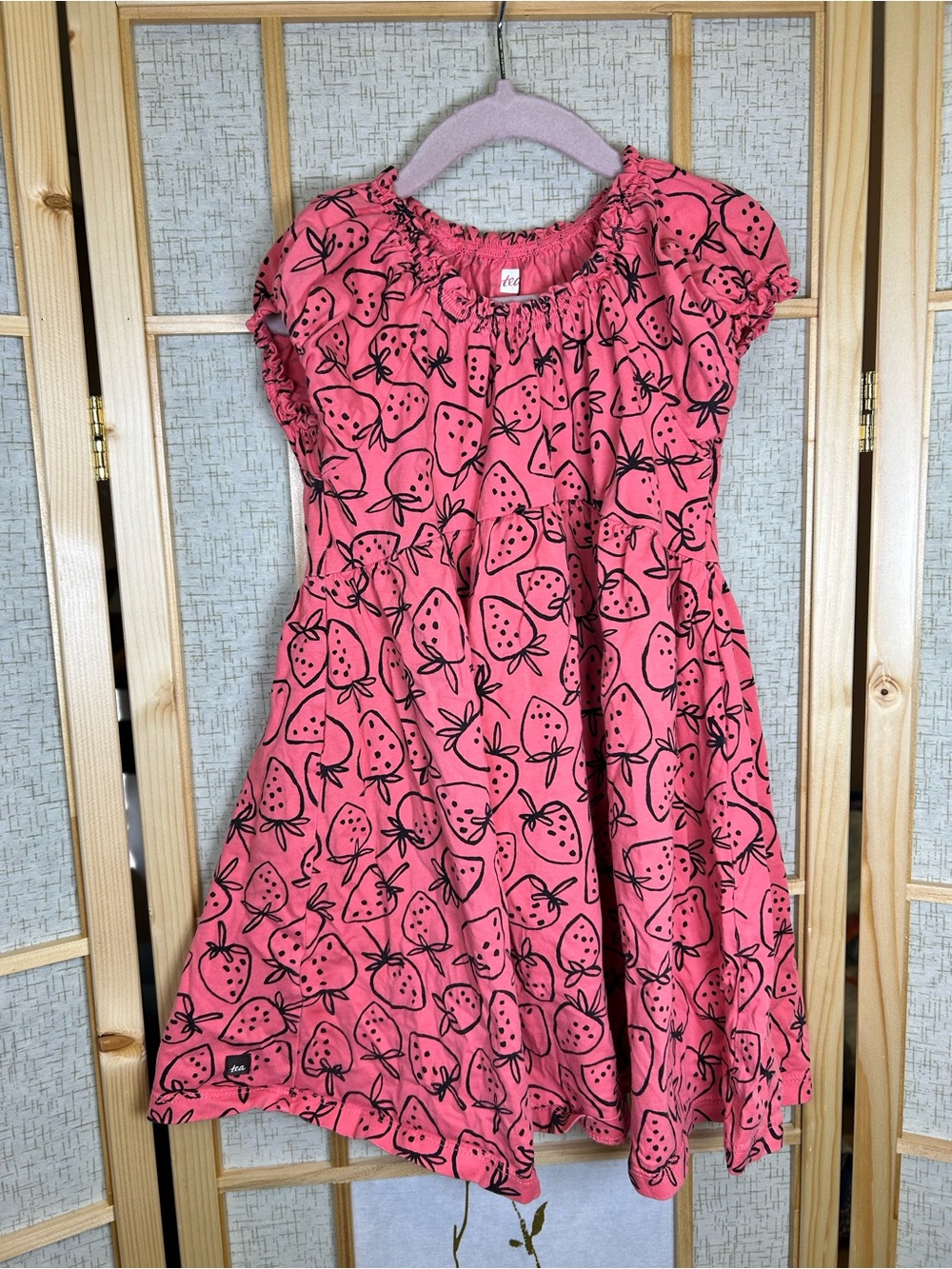 Tea Collection Pink Strawberry Print Dress